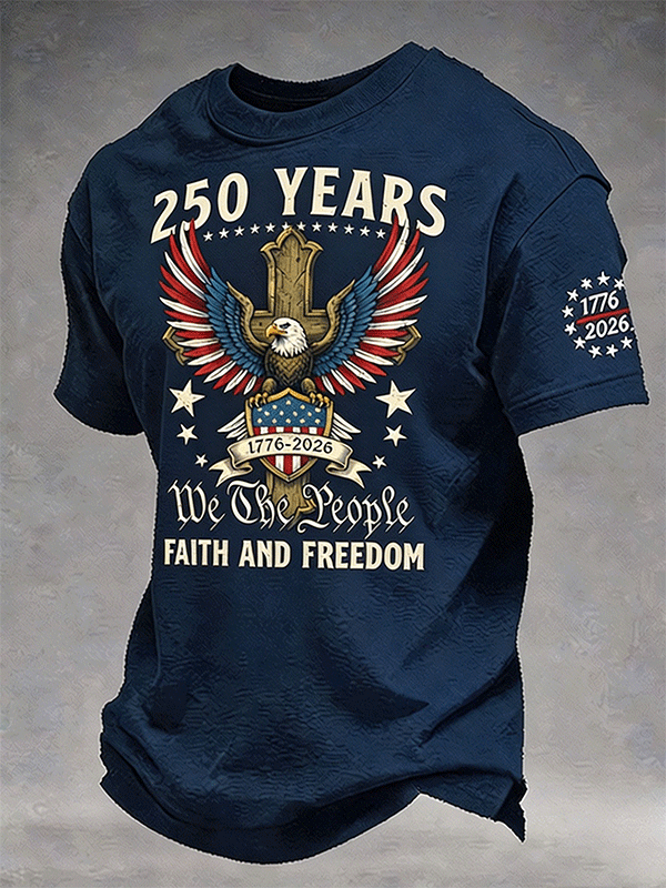 Men's 250 Years We The People Faith Freedom Eagle Cross 1776-2026 Vintage T-Shirt