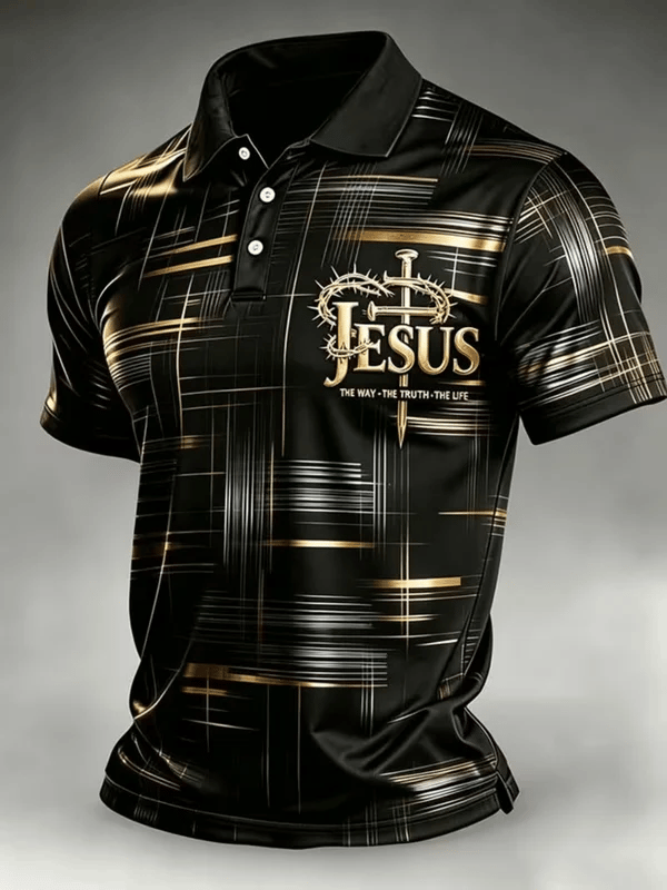 Men's Faith Cross-Print Short-Sleeve Polo Shirt