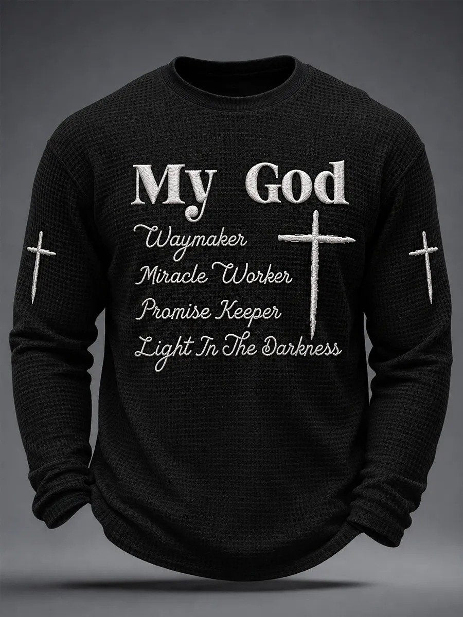 Men's "Faith" Print Crew-Neck Long-Sleeve Top