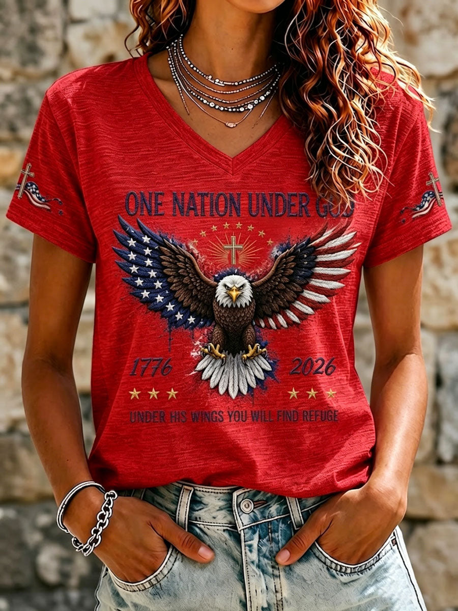 Women's Independence Day Cross Faith V-neck T-shirt