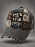 Unisex Christian Faith Over Fear Cross Faith Patchwork Print Hat