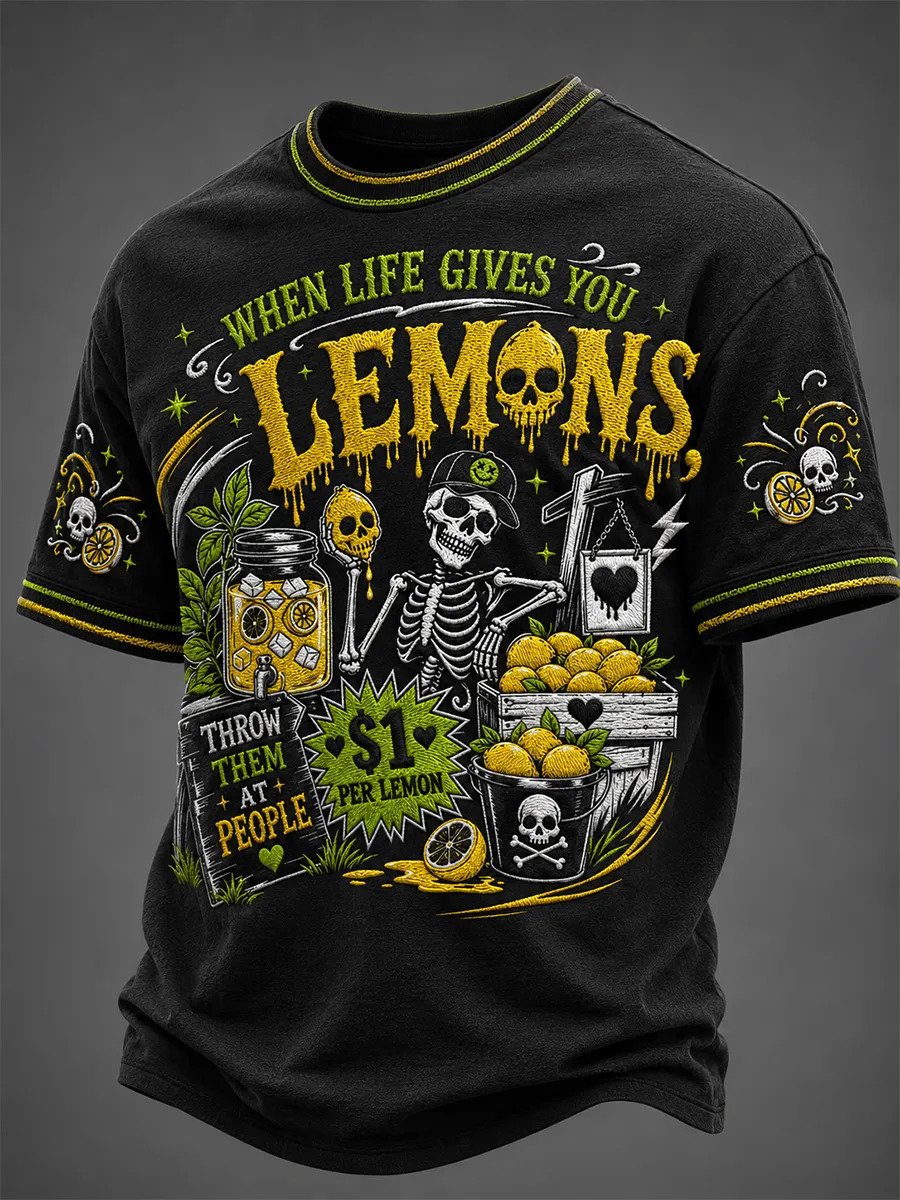 When Life Hands You A Lemon  Make Your Own Lemonade; Squeezing It Comes At Your Own Risk Printed T-Shirt