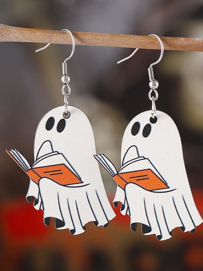 Women's Halloween Book Ghost Earrings