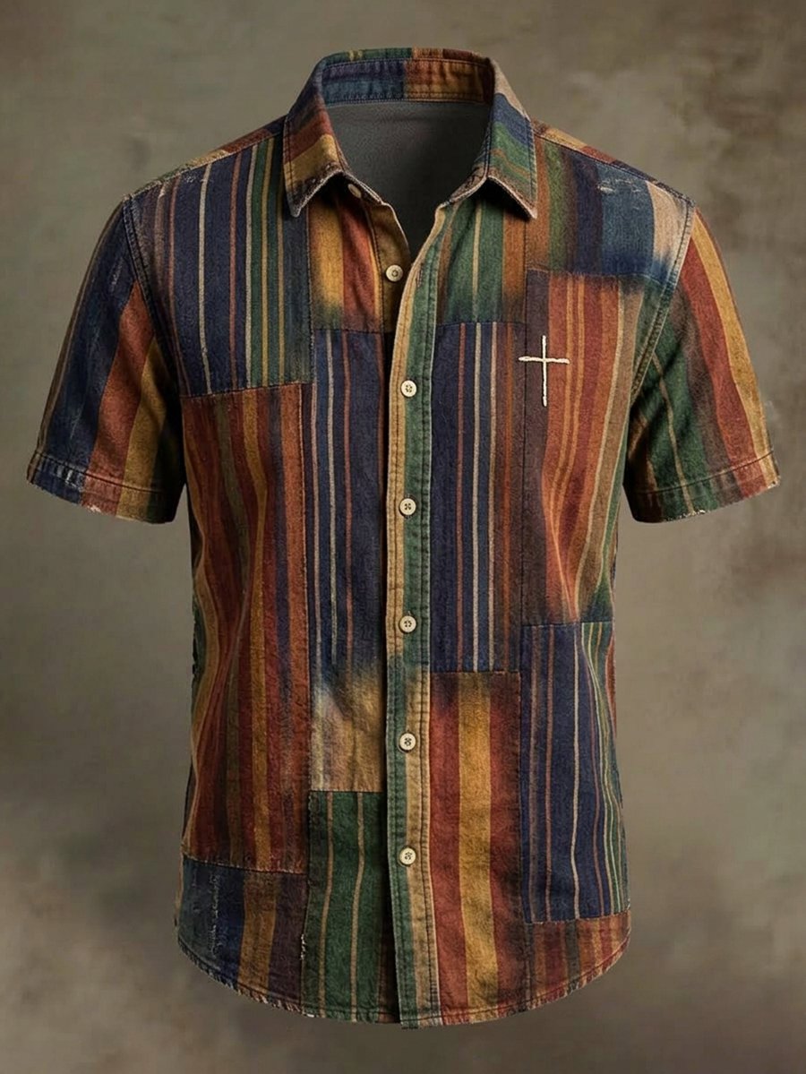 Men's Vintage Faith Faux-Linen Short-Sleeve Shirt