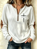 Women's retro Faith design jacquard fabric zip-up collar sweatshirt