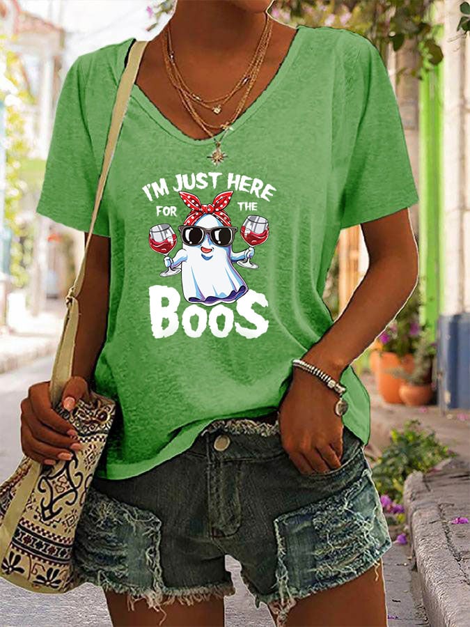 Women's Just Here for the Boos Ghost Halloween Casual T-Shirt