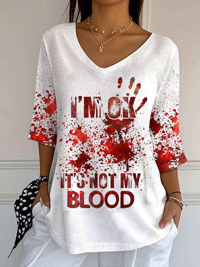 Women's Blood Stains Print Mid Sleeve T-Shirt