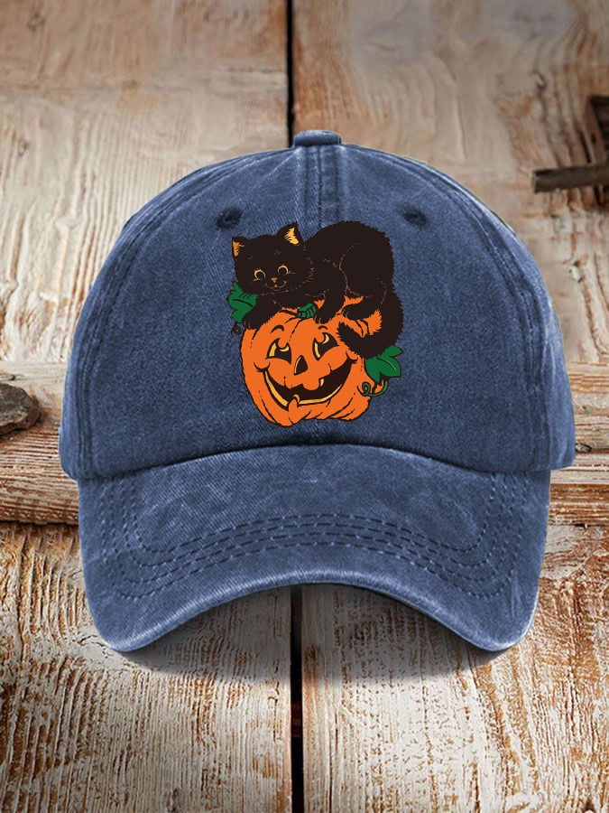 Halloween Black Cat Pumpkin Print Unisex Hat