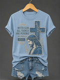 Women's Christian Jesus With God All Things Are Possible Print Casual Tee