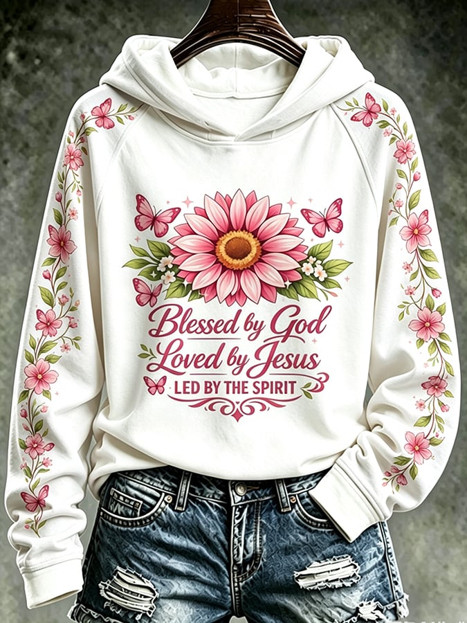 Women's  Retro Blessed By God Loved By Jesus Led By The Spirit Faith Print Top