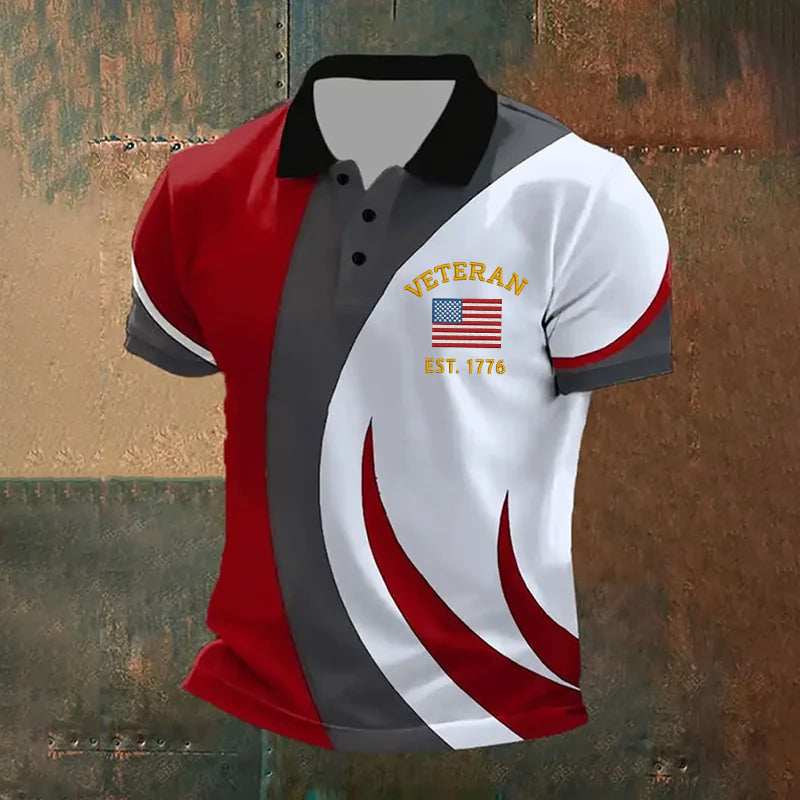 Men's Veteran Print Casual Polo T-shirt
