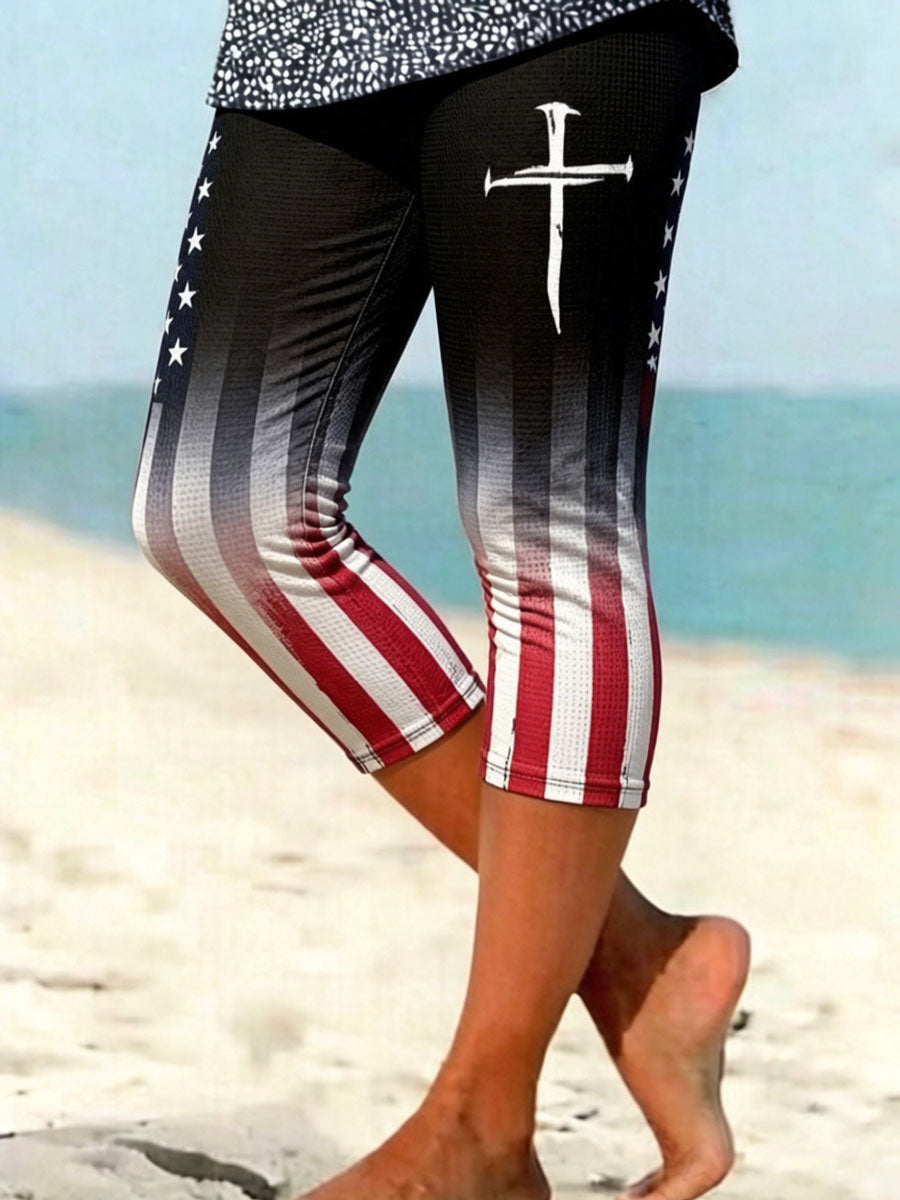 Women's Casual Flag and Cross Print Leggings