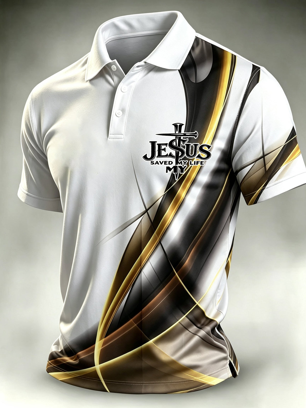Men's Faith Cross-Print Short-Sleeve Polo Shirt
