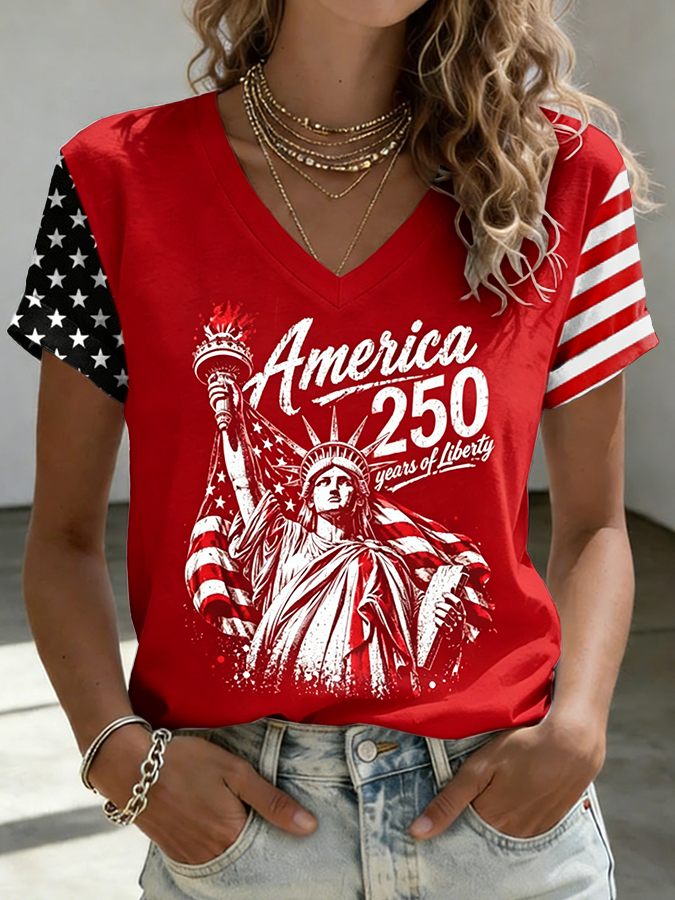 Women's American Flag Printed Casual T-shirt