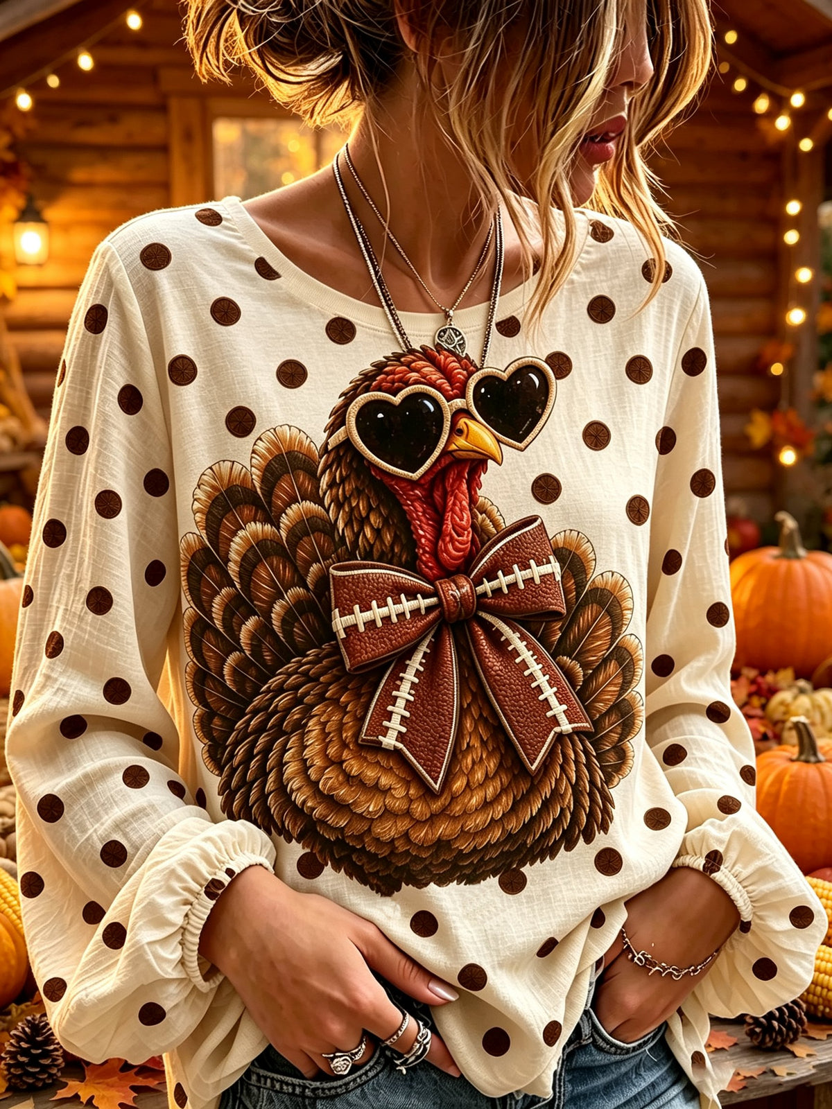 Women's Fun Turkey Football Print Shirt