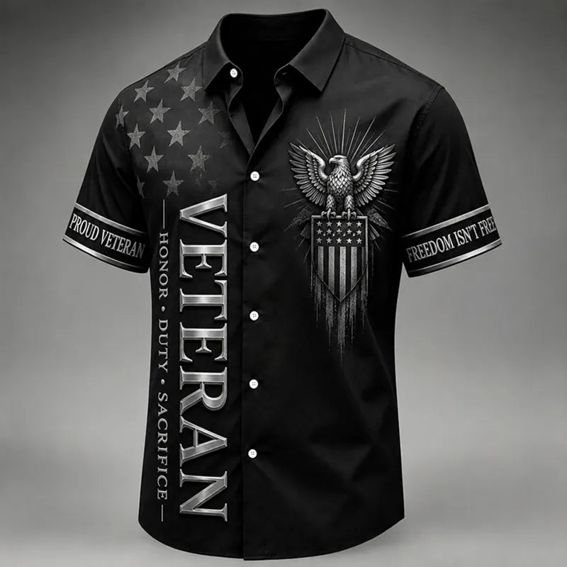 Men's Veteran Art Printed Casual Shirt