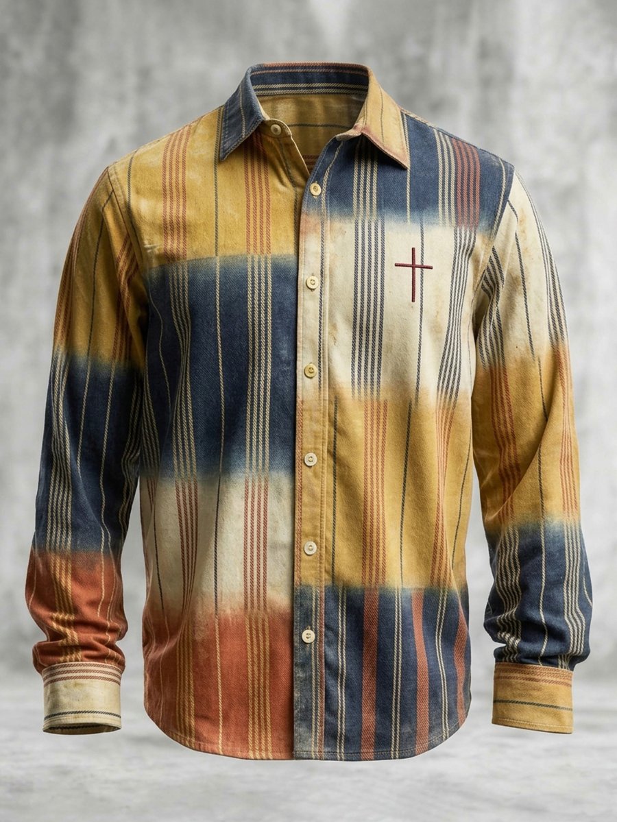 Men's Vintage Geometric Faith Long-Sleeve Shirt