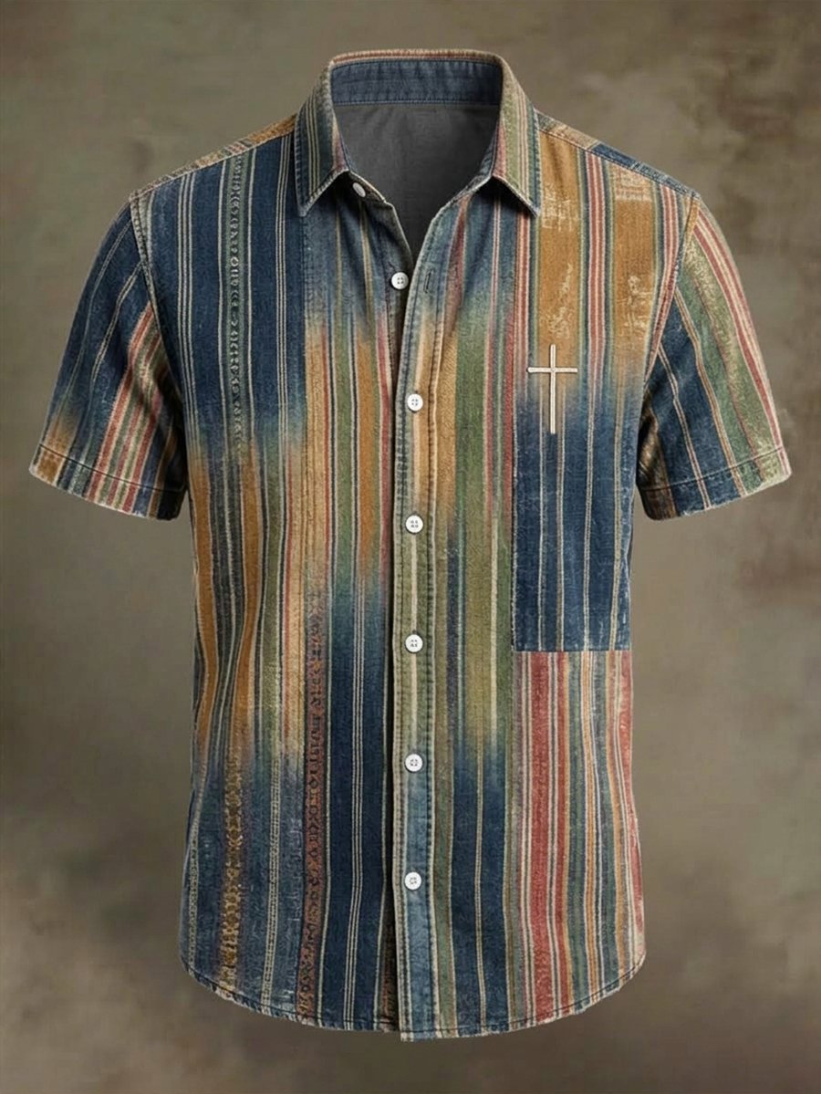 Men's Vintage Faith Faux-Linen Short-Sleeve Shirt