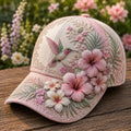 Pink Hummingbird Floral 3D Vintage Baseball Cap