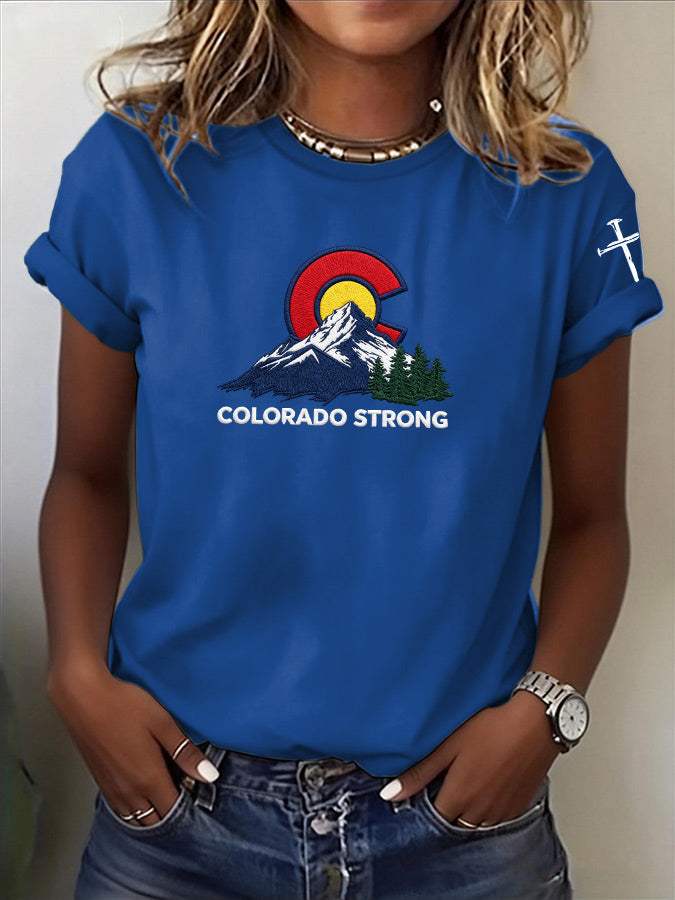 Women'S Casual COLORADO STRONG Mountain Fire Printed Round Neck Casual Short Sleeved T-Shirt