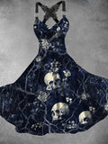 Women's Blood Stain Skull Floral Suspender Dress
