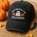Unisex Embroidered Halloween Ghost Pumpkin (Just Waiting for Halloween) Printed Hat