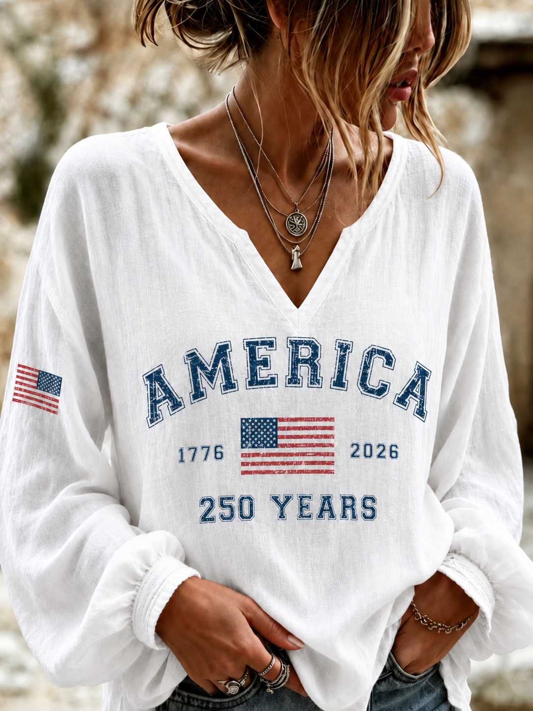 Women'S America Flag Printed Casual Top