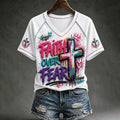 Faith Over Fear Christian Graffiti Cross Graphic V-Neck T-Shirt Inspirational Faith Tee