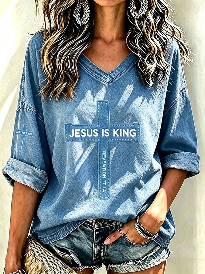 Women's  Retro  Faith Print T-shirt