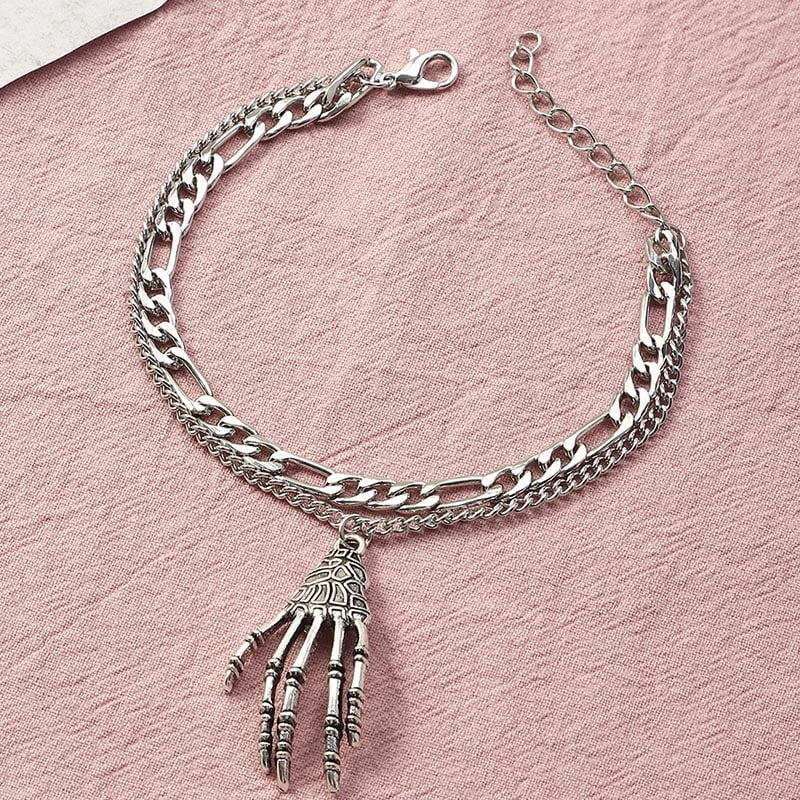 Fashionable And Creative Ghost Claw Skull Pendant Double Layer Silver Bracelet