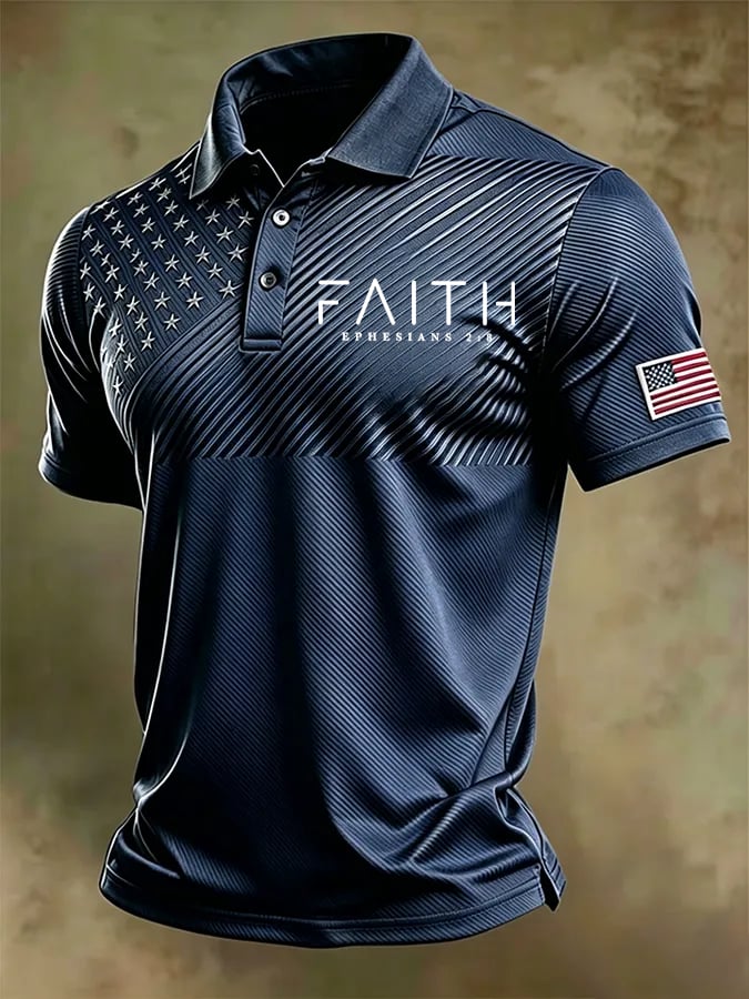 Men'S National Flag And Cross Print Casual Polo Shirt