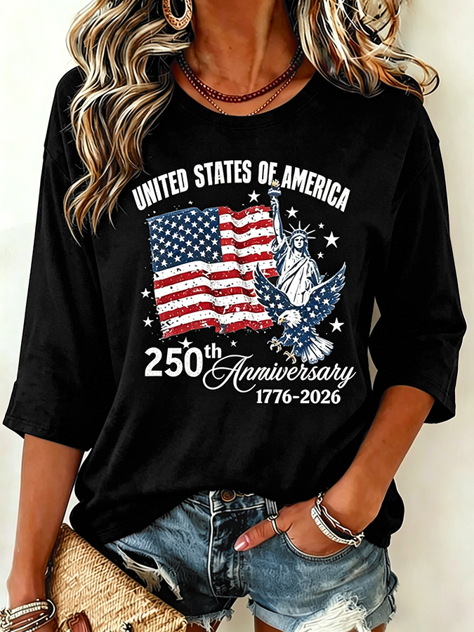 Women's Anniversary 1776-2026 Eagle Statue Of Liberty Tie Dye Tee