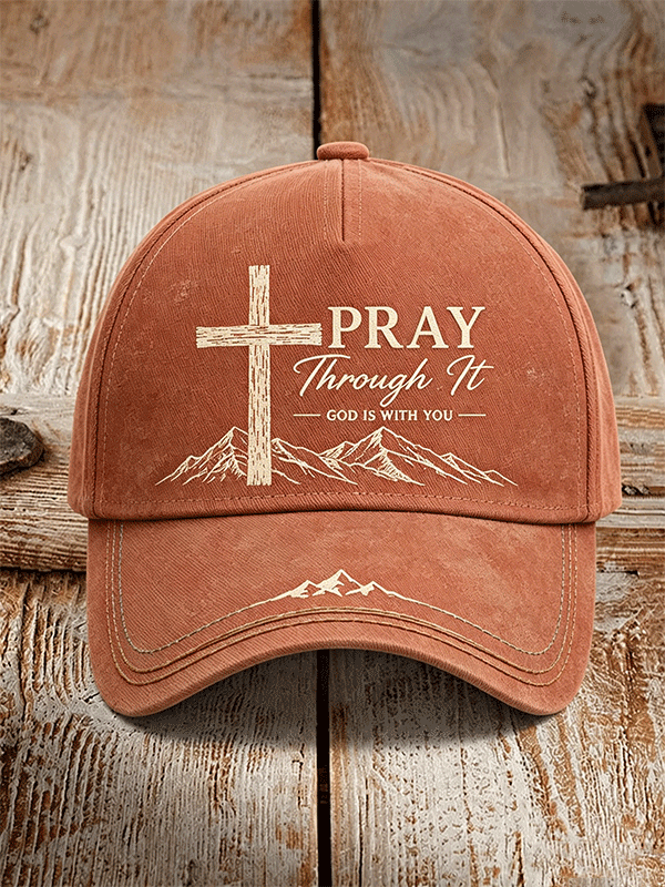 Unisex Mountain Wooden Cross Pray Through It Vintage Baseball Hat