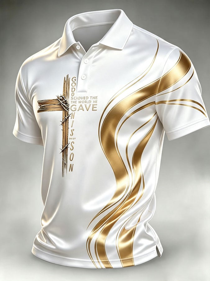Men's Faith Cross-Print Short-Sleeve Polo Shirt