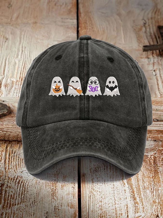 Unisex Halloween Boo Bat Broom Pumpkin Ghost Print Hat