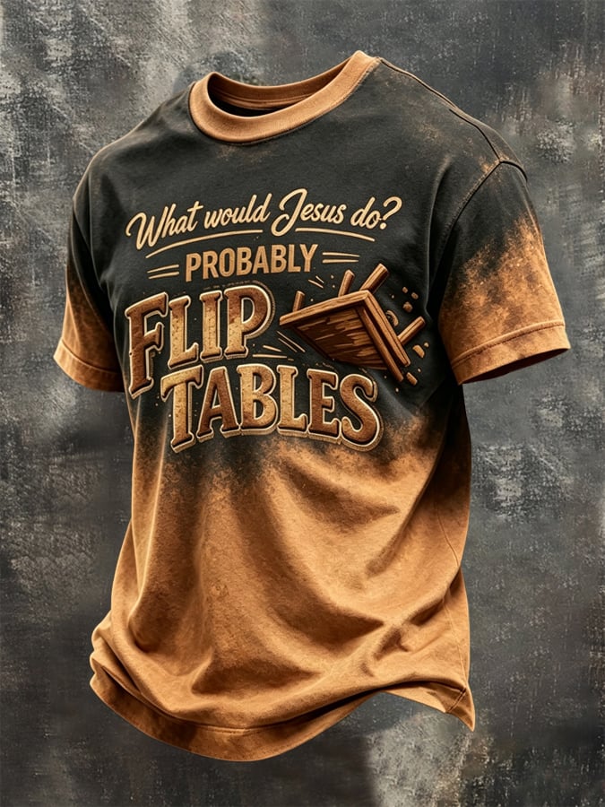 Men'S Casual Fun Faith-Print Crew-Neck T-Shirt