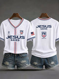 Women'S Casual Printed Top With "Jesus Saves" Theme