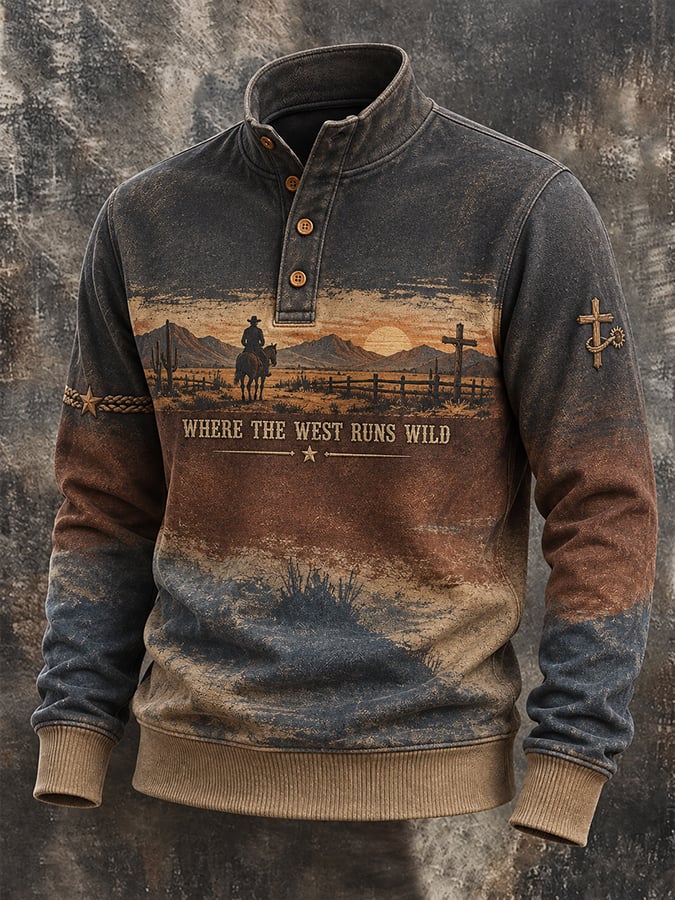 Men's Vintage Western Print Top