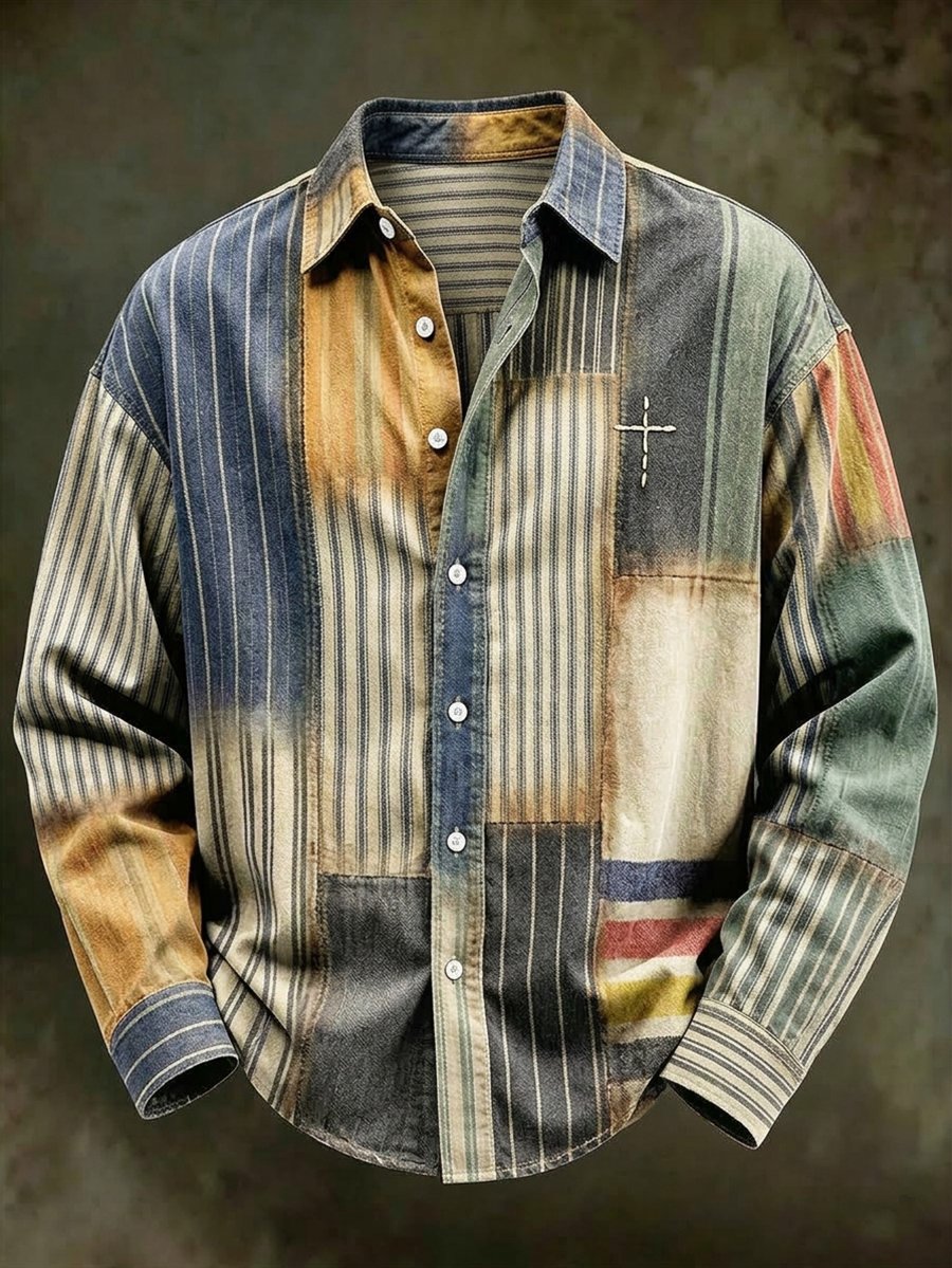 Men's Vintage Geometric Faith Long-Sleeve Shirt