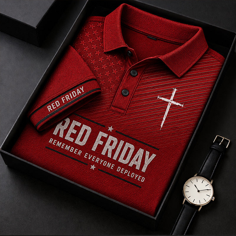 Men's Vintage Red Friday Print Polo Shirt