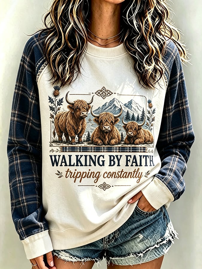 Women's Highland Cattle  Cow Walking By Faith  Tripping Constantly   Faith Top