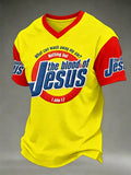 Men's The Blood Of Jesus Print Casual V-Neck Tee