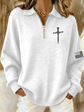 Women's Vintage Faith Cross Design Knitted Zip Top