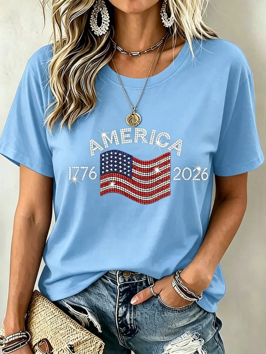 Women's America's 250th Anniversary Stand For The Flag Kneel For The Cross Faith Christian Cross Print T-Shirt