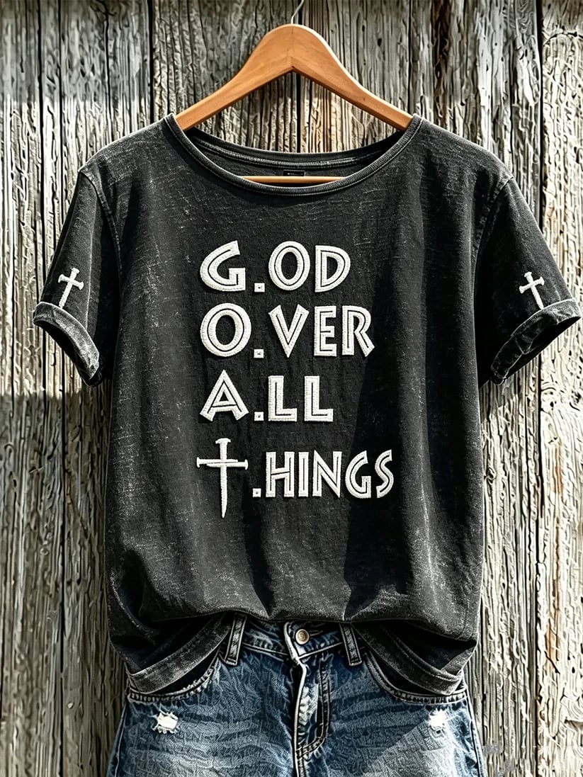 Women's Faith-Themed Slogan Pattern Printed Casual Short-Sleeve T-Shirt