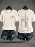 Women's  Retro Jesus"Christian Faith Floral  Print T-shirt