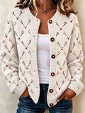 Women's Casual Christmas-Print Knit Cardigan
