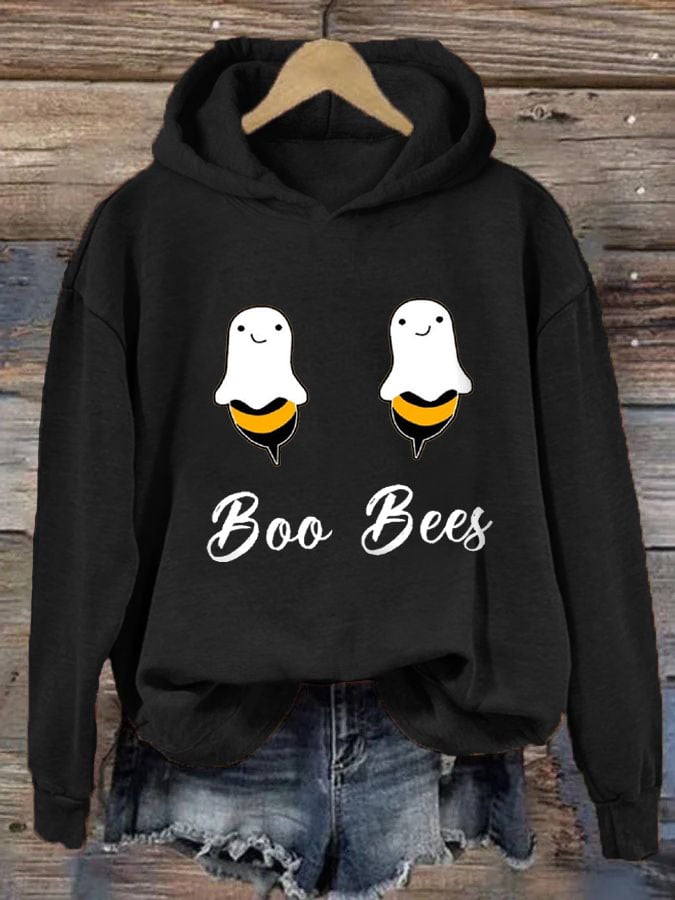 Women's Boo Bees Halloween Fun Print Casual Hooded Sweatshirt