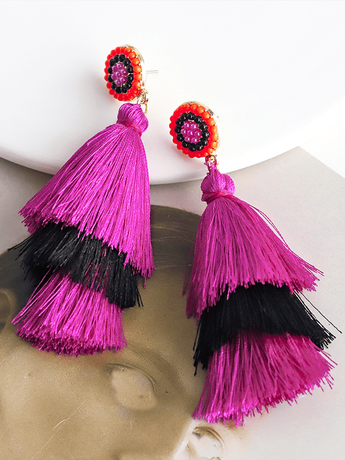 Halloween Three-Layer Tassel Contrasting Design Statement Earrings