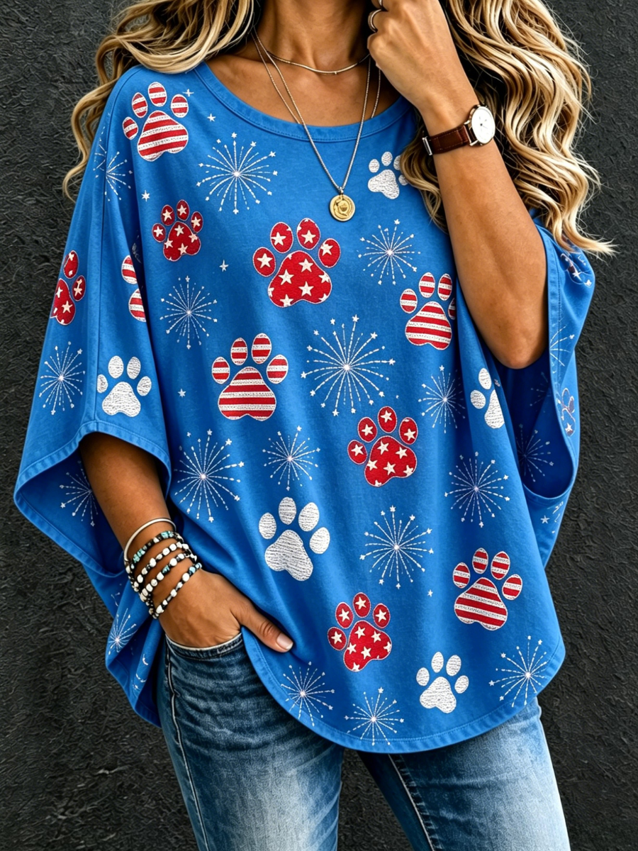 Women's Independence Day Paw Art Oversized Top
